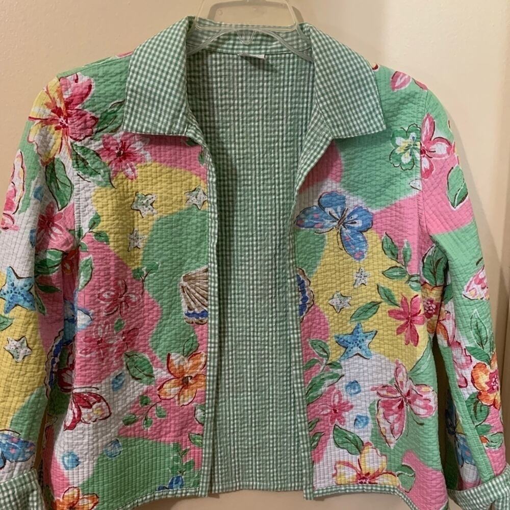 Alfred Dunner petit size 10p floral & beach open style quilted jacket